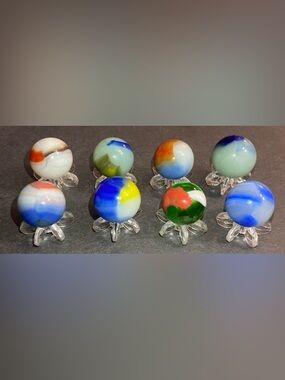 (8)pcs Vintage Akro Agate Marble King Vitro Multi-Color Swirls Patch Ribbons